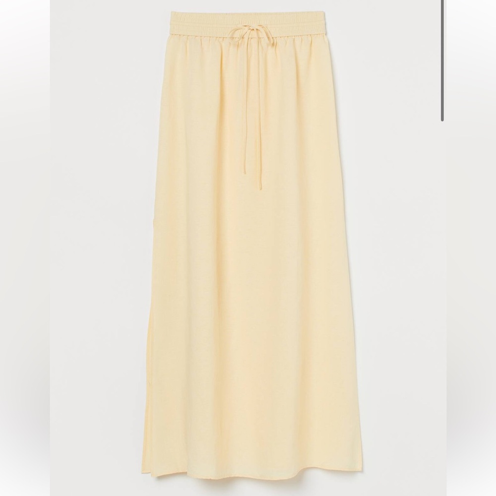 H&M Light Yellow Linen Midi Skirt (XS)